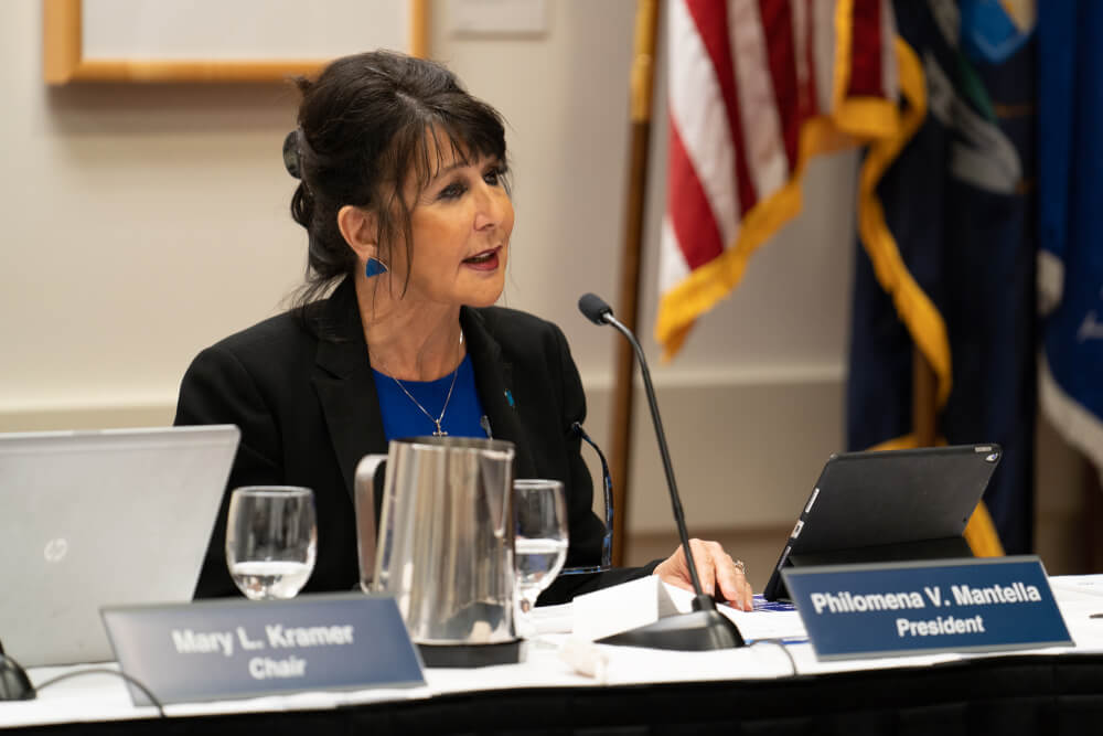 President Philomena V. Mantella addresses the Board of Trustees.