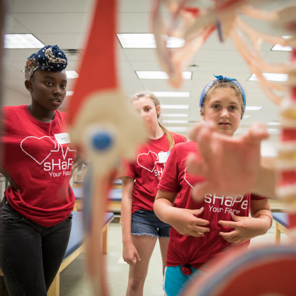 Students learning about human anatomy and physiology during sHaPe Camp.