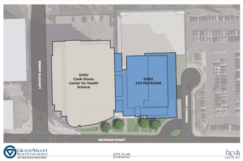 A site plan showing the new building adjacent to CHS.