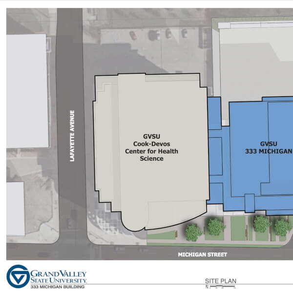 A site plan showing the new building adjacent to CHS.