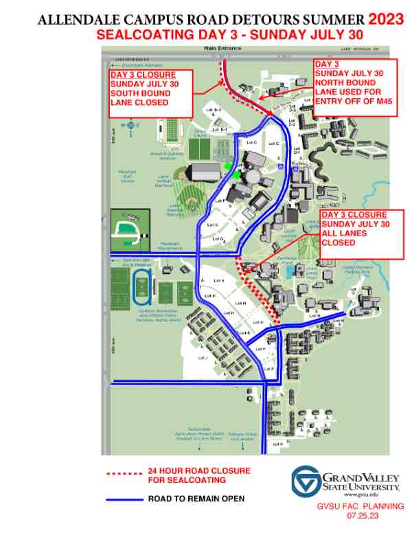 Map showing road Sunday, July 30 road closures