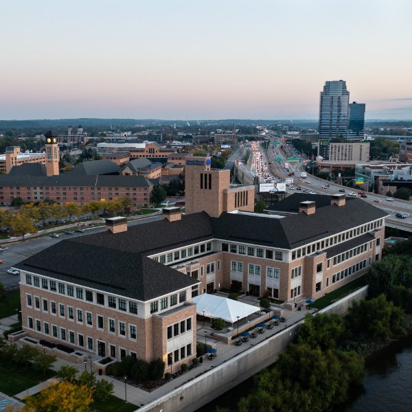Aerial view of the L. William Seidman Center in Grand Rapids.
