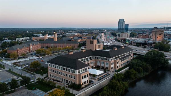Aerial view of the L. William Seidman Center in Grand Rapids.