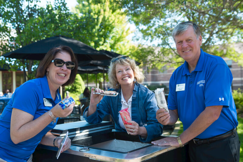 Dean of Students Eileen Sullivan with President Haas and Marcia Haas. 