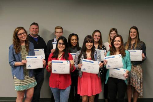 Back row from left to right: Mark Engstrom, Kyle Flannery, Jailyn Glass, Kelsey Martin, Kayla Foster and Lindsey VanDenBoom; Front row from left to right: Carly Johnson, Ashley Handy, Nichole Wood, Georgia Madison