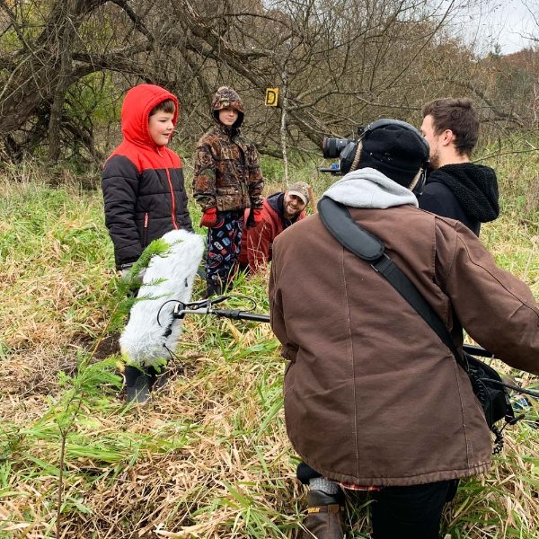A scene from the production of the video for Trout Unlimited