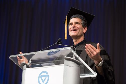 Dean Kamen gives an address at convocation August 28 in the Fieldhouse.