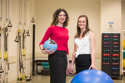 Nursing major Erin Craft-Otterbacher, right, has created a case study for an exercise facility on the Pew Campus. At left is KCON academic advisor Angela Caruso, who has worked with Craft-Otterbacher on the study.