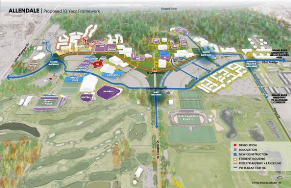 An illustration from the campus Master Plan update showing possible changes on the Allendale campus.