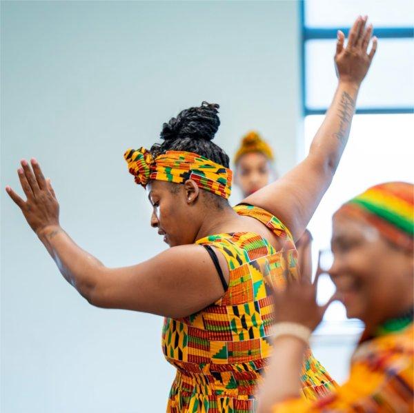Rhaeven Richardson performs with West Michigan Jewels of Africa as part of a Juneteenth Celebration at the Kirkhof Center on June 18.