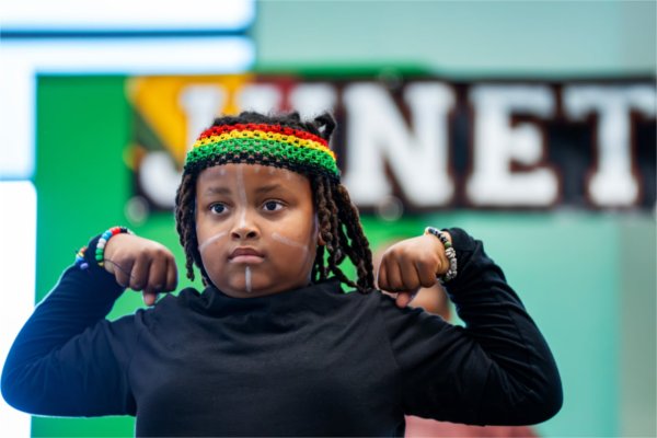 De&#8217;Vynne Richardson performs with West Michigan Jewels of Africa as part of a Juneteenth Celebration at the Kirkhof Center on June 18. 