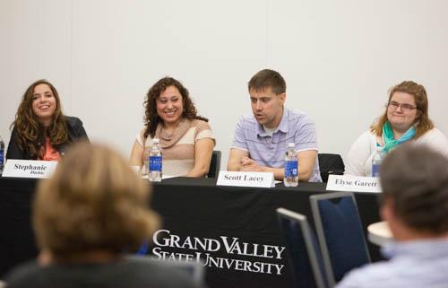 Scott Lacey talks during a panel presentation by students with disabilities.