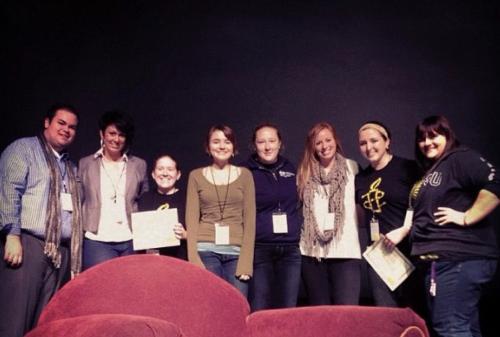 From left: Nick Kissel, from the Midwest Regional Planning group; and Grand Valley members, Amy Light, Molly Barnard, Arin Thacker, Amanda Paison, Katelyn Schaffer, Christina Uplinger and Jessica Wehby.