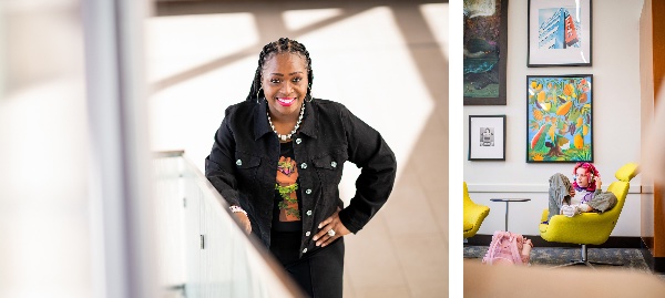  A portrait of of an academic advisor wearing a black jacket and smiling at the camera.