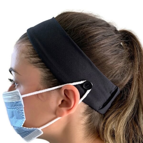 Buttons on Headband Aid allow you to attach a surgical mask to relieve irritation behind the ears.