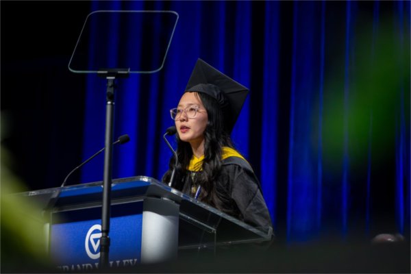 Student Commencement speaker, Y Hong Nhu Nguyen, addresses graduates.