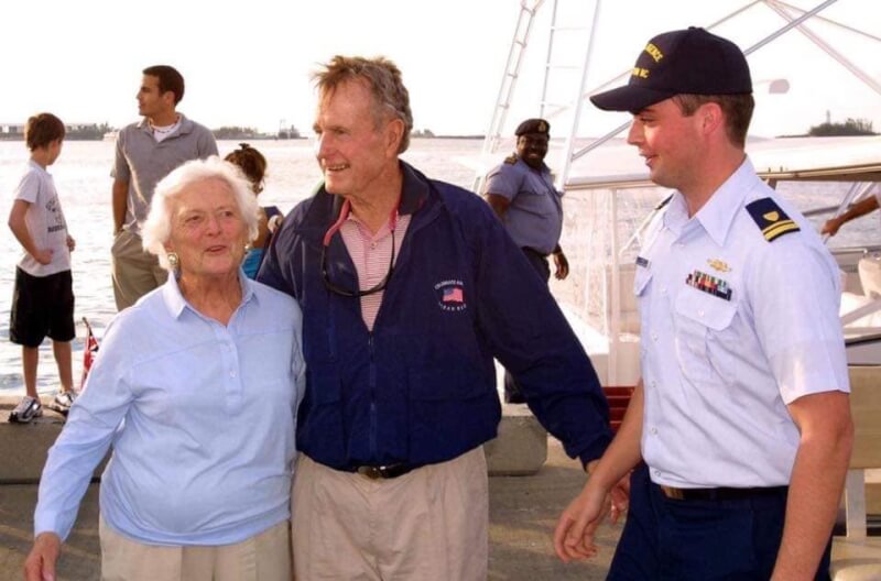President George H. W. Bush and Barbara Bush with Gregory Haas.