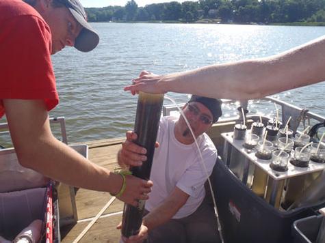 Sediment cores are collected from Bear Lake.