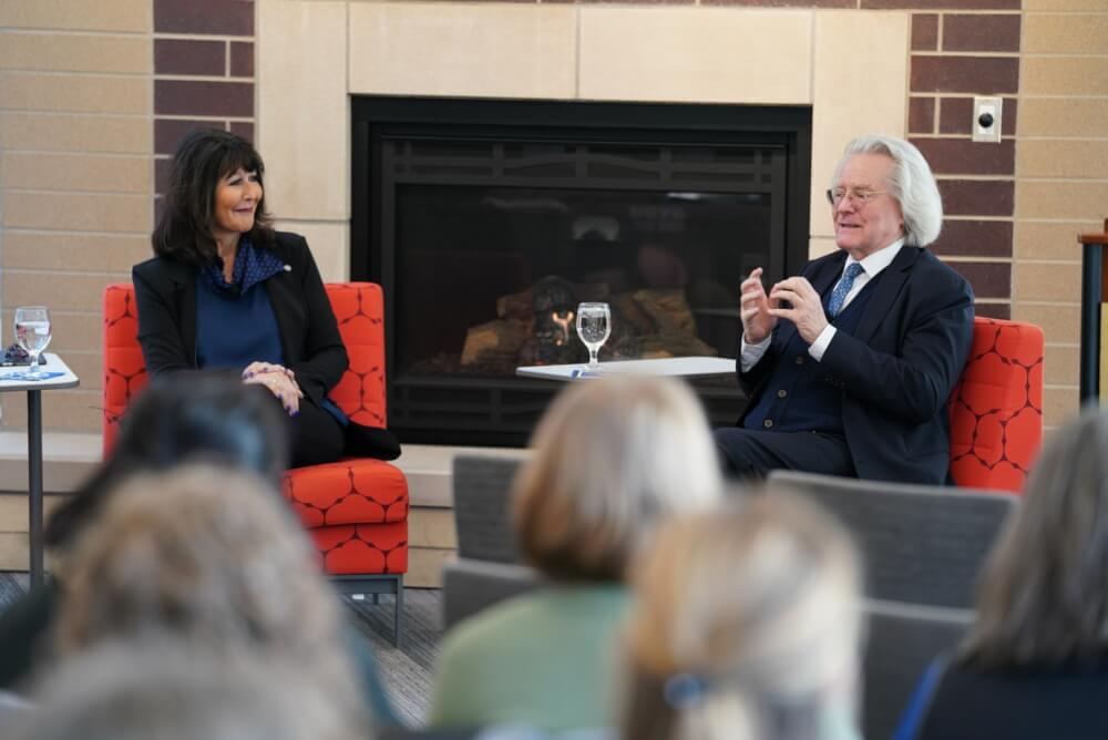 President Philomena V.  Mantella and A.C. Grayling, founder of New College of the Humanities in London.