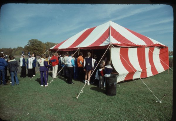 A photo of a football tent from a Grand Valley football game in 1978.