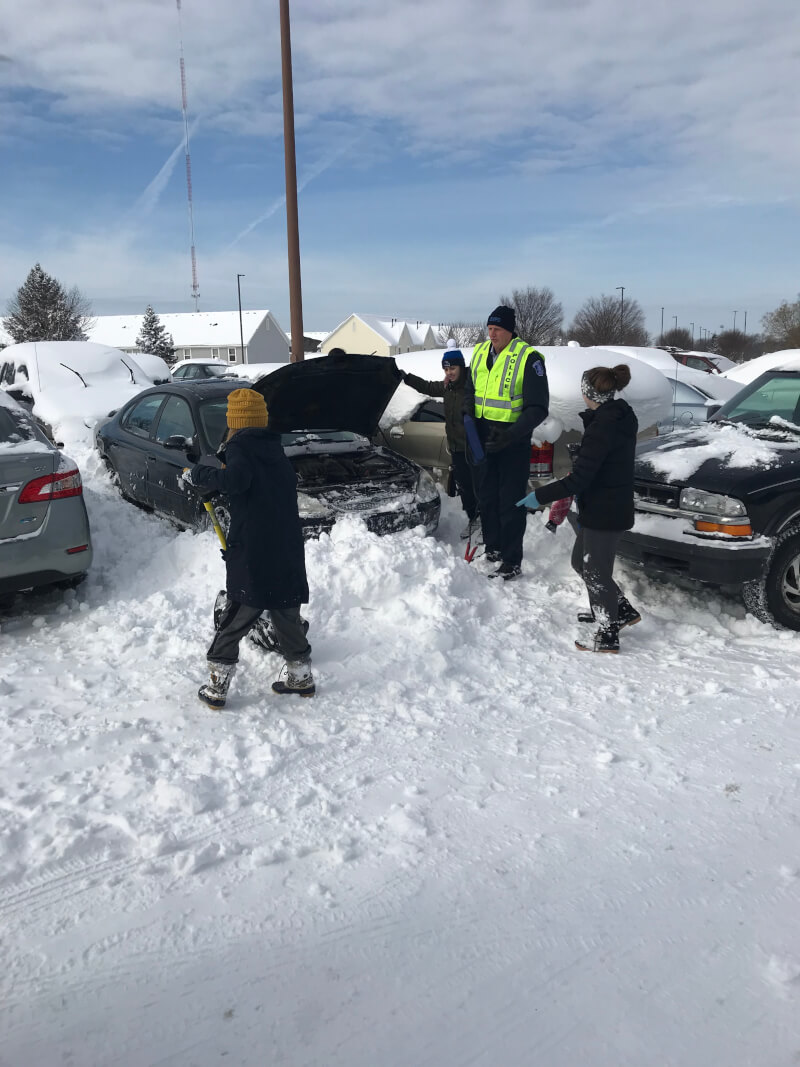 GVSU staff removing snow from the Allendale Campus.