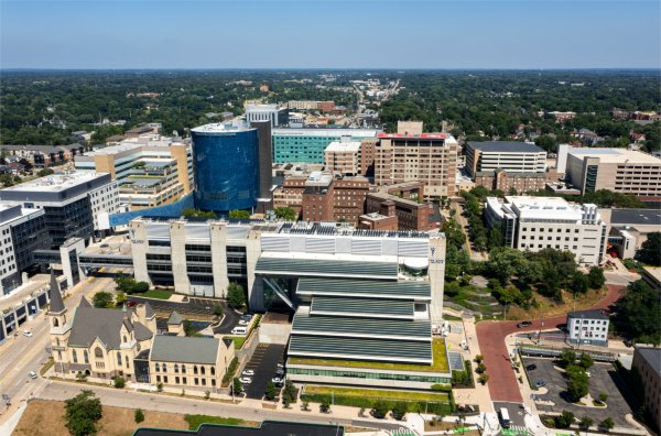 The Medical Mile in Grand Rapids is seen from above. Van Andel Institute is in the foreground.