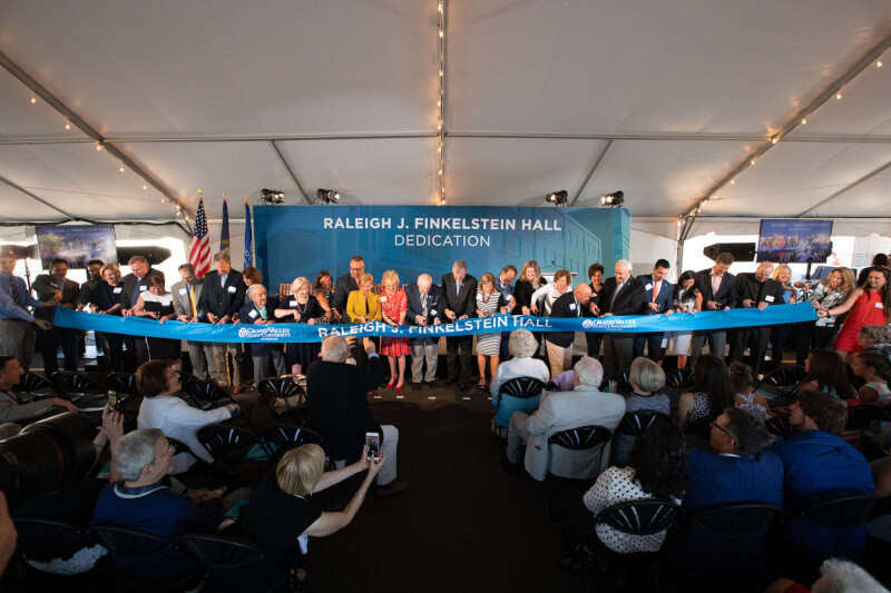 A dedication ceremony was held July 17 for Raleigh J. Finkelstein Hall on Grand Valley's Health Campus in downtown Grand Rapids.