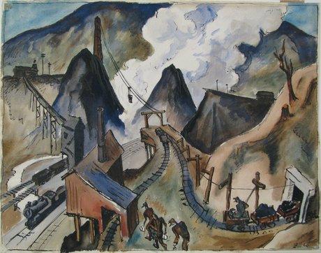 Coal Mine, 1928, watercolor by Thomas Hart Benton