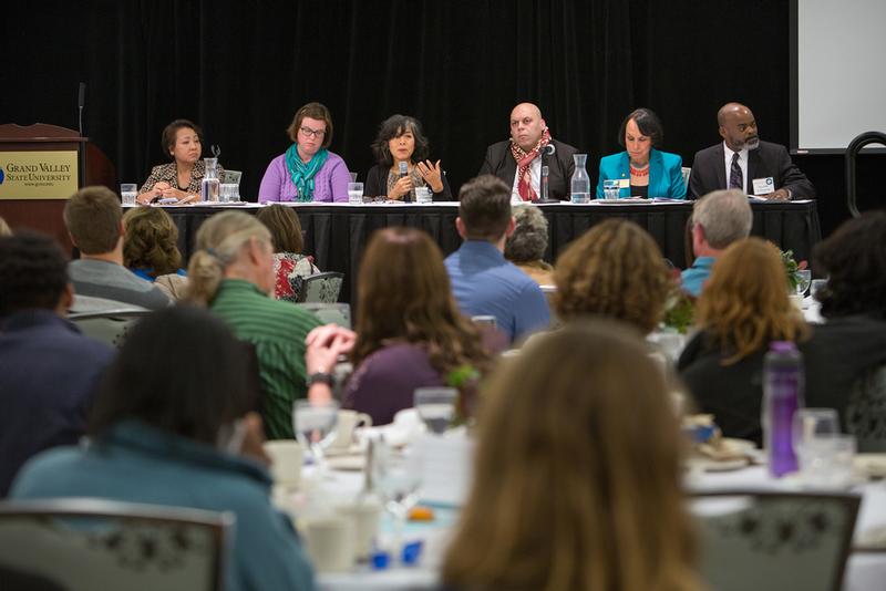 Panelists are pictured at the third annual Padnos/Sarosik Civil Discourse Symposium.