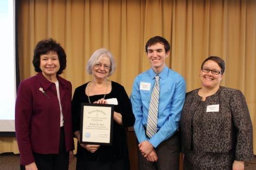 Pictured from left: Provost Gayle R. Davis, Barbara Roos, DeLain Bomer and Student Life Director Michelle Burke.