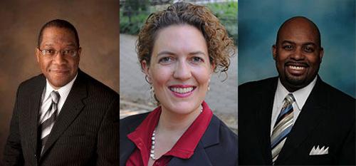 From left are Dwight K. Hamilton, Gilia C. Smith and Sean L. Huddleston. All are finalists for the position of vice president for Inclusion and Equity; the campus community is invited to forums to hear from each finalist.