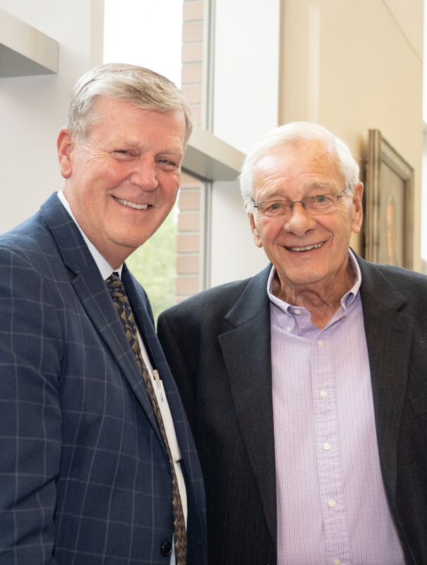 President Haas poses for a photograph with former provost Glenn Niemeyer.