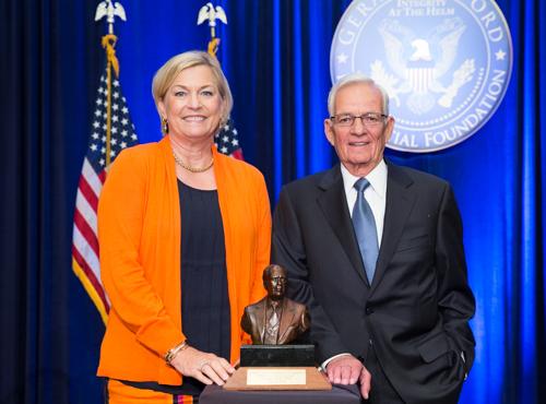 O'Neill, right, with Susan Ford Bales, left.