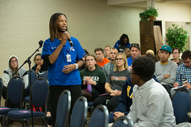 Students encouraged one another to support victims of sexual assault.