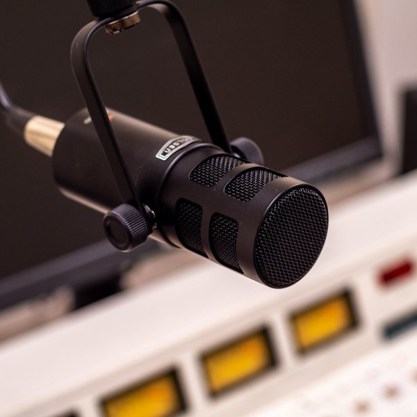 A microphone used in a radio studio