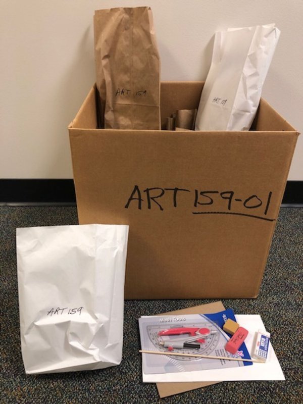 A kit containing art supplies
