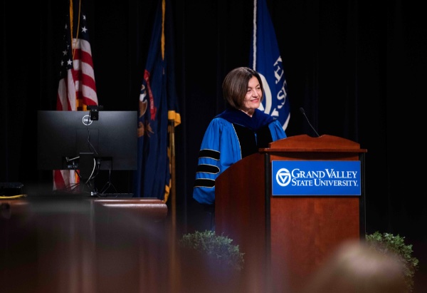Provost Fatma Mili addresses the Faculty Awards Convocation