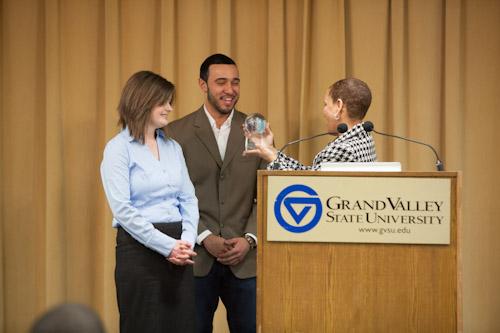 Jeanne Arnold presents the 2013 Community Service Award to Steepletown Neighborhood Services. Two awards will be presented during the 2014 Dr. Martin Luther King Jr. Commemoration Week.