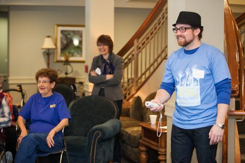 Joe Smith, �07, gets ready to bowl during a COW event.