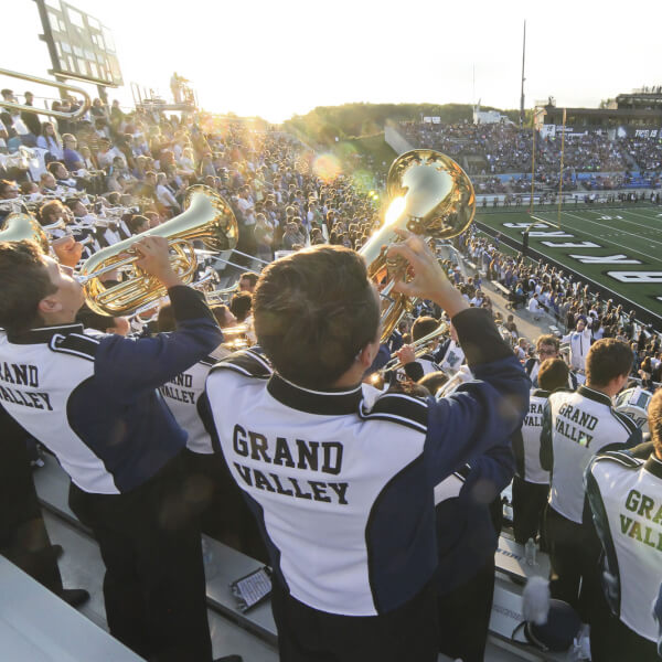 Photo of Laker Marching Band during home football game in Lubbers Stadium