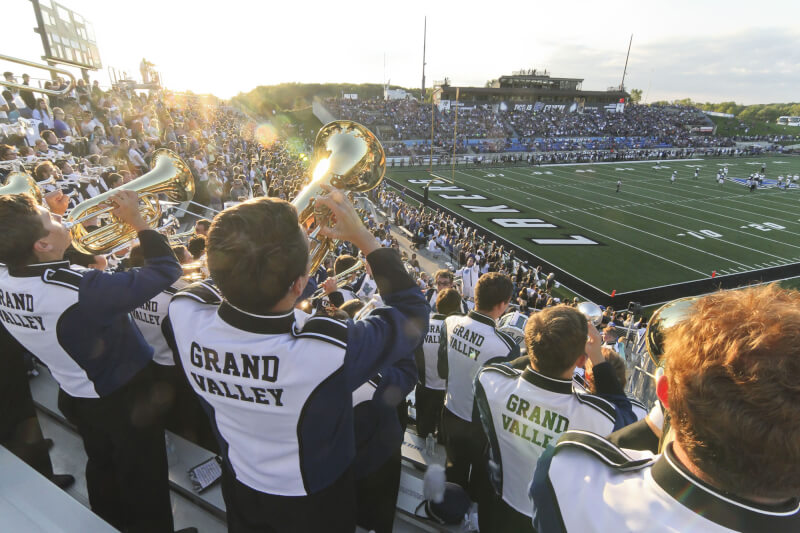 Photo of Laker Marching Band during home football game in Lubbers Stadium