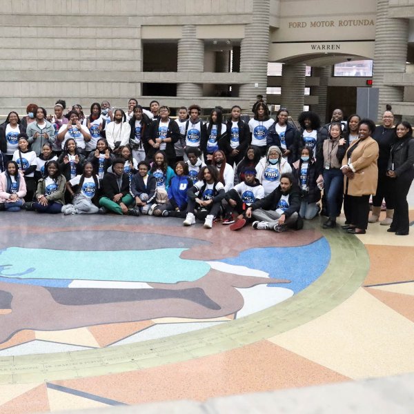TRIO staff members and students from Detroit high schools are pictured at the Charles H. Wright Museum of African American History.