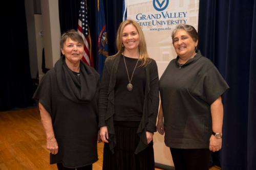 From left are Carol Sarosik, Lisa M. Perhamus and Shelley Padnos. A gift from Sarosik and Padnos led to the establishment of an endowed civil discourse professorship. In 2013, Perhamus was named the first to hold the position.