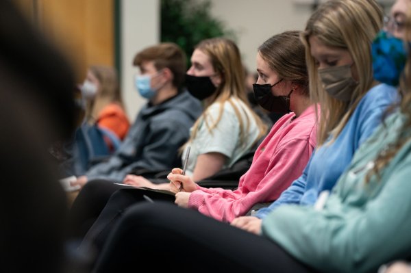 Students listen to speaker during Meijer Lecture Series