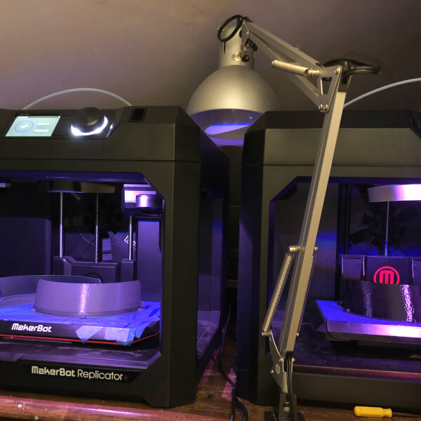 Face shield components are being created on 3D printers.