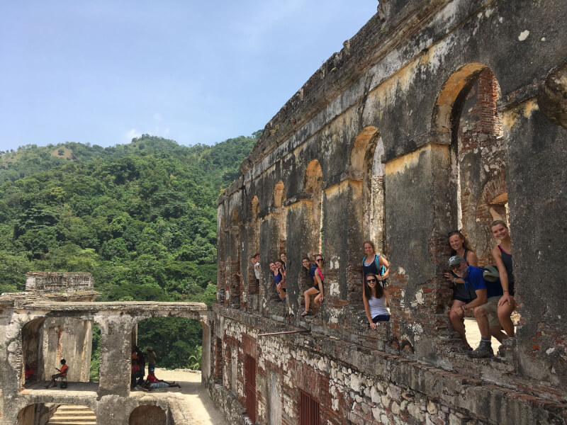 The 2018 Haiti study abroad group explored the ruins of the San-Souci Palace.