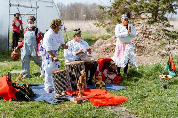 The West Michigan Jewels of African perform a traditional African-American blessing