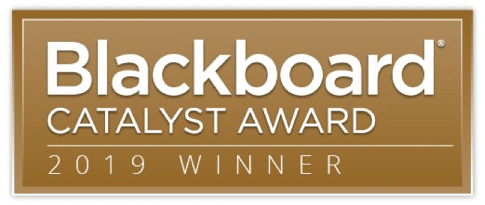 A logo from Blackboard that says 2019 Blackboard Catalyst Award Winner
