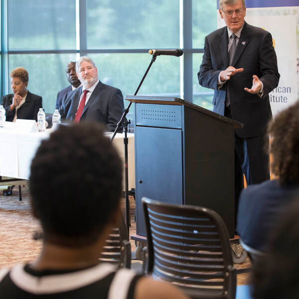 President Haas at podium