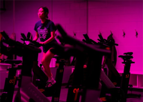 student on indoor bike at Recreation Center